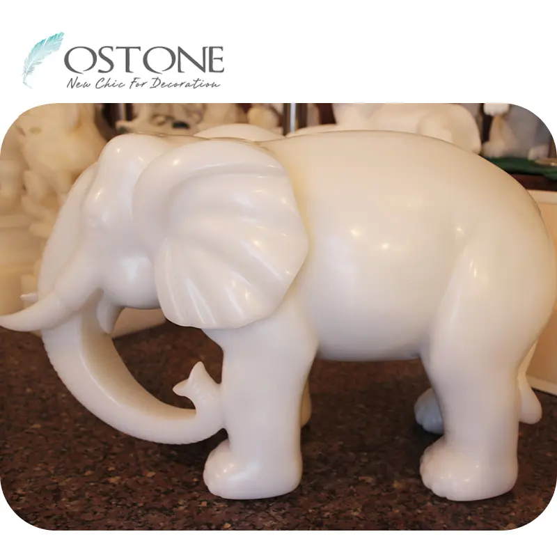 Fabriek Prijs Carving Pure Wit Marmer Onyx Olifant Beelden