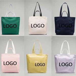 Popula Custom Logo Personalized Reusable Cotton <b>Canvas</b> <b>Tote</b> Bag Ribbon Long Rope Handles Letter Pattern Medium Size for Shopping - Product Image 3