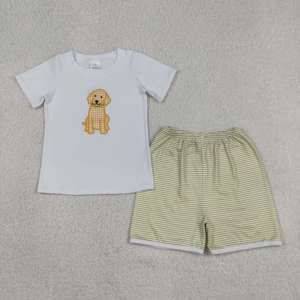 Conjunto de Ropa de Verano para Bebé Niño, Modelo BSSO2002 RTS Boutique, Estampado de Cachorro Azul, Seda de Leche, Manga Corta, Venta al Por Mayor - Product Image 2