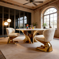 Zeitgenössischer Luxus-Esstisch Rund mit Goldbasis Moderne Esszimmermöbel für Zuhause und Hotel