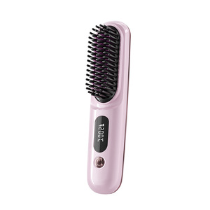 Lcd <b>Usb</b> Rechargeable Ceramic <b>Heating</b> Electric Hair Comb Straightener Cordless Portable Negative Ion Hair Comb - Product Image 1