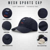 Casquette de baseball en maille respirante avec logo personnalisé, broderie script, panneau perforé, chapeau d'été unisexe, vente en gros, approvisionnement en vrac