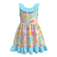 Nouvelle Robe d'été respirante sans manches en soie de lait imprimée sur mesure, longueur genou, pour filles, avec volants et imprimé lapin pour bébés et enfants