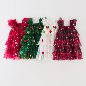 Vestito da bambina in tulle traspirante con maniche a volant, motivo stella <span class=keywords><strong>di</strong></span> Natale, festivo, con spalline sottili, tutù da principessa, per neonata 12 mesi - Product Image 2