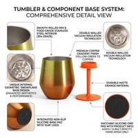 Gobelet à vin 2-en-1 personnalisé avec logo, en acier inoxydable 304 de 14 oz, à double paroi sous vide, réutilisable, avec fond en cristal détachable, idéal pour les fêtes