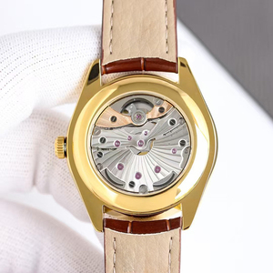 Reloj Mecánico Unisex de Alta Gama con MOQ Bajo, Caja Chapada en Oro, Correa de Cuero Marrón, Reloj Minimalista, Zafiro Luminoso, Resistente al Agua, con Fecha - Product Image 3