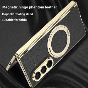 Protection magnétique à charnière avec anneau rotatif, étui de protection pliable en cuir uni, compatible avec Samsung Z Fold8 Ultra - Product Image 1
