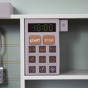 Cuisine de jeu moderne en bois vert sauge pour enfants avec micro-ondes, four, hotte et cuisinière - Jouet de simulation Montessori - Product Image 6