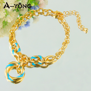 Elegante y único conjunto de joyas de cobre chapado en oro de 18 quilates para mujer, venta al por mayor, goteo de aceite azul, joyería de moda 2025 - Product Image 2