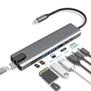 8 in 1 tip C Hub ile 4K HDMI USB3.0 RJ45 SD TF USB C PD 8 Port USB C adaptörü yerleştirme istasyonu MacBook Pro dizüstü bilgisayarlar için