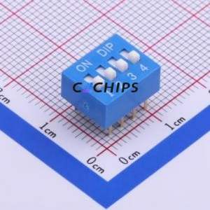 DS-04BP DIP Switch Through hole Component (THT) Switch Flat Toggle, Raised Type Single Pole Single Throw 4 2.54mm - Product Image 1