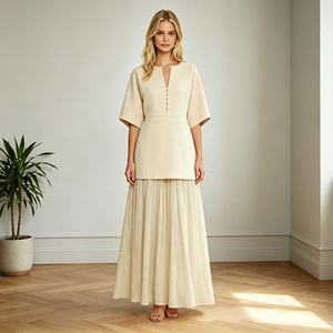 Vestido <span class=keywords><strong>de</strong></span> Dos Piezas Color Albaricoque <span class=keywords><strong>de</strong></span> Alta Calidad <span class=keywords><strong>para</strong></span> Mujer, Vestido Maxi con Cuello en V, Botones al Frente, Plisado, <span class=keywords><strong>Elegante</strong></span>, Minimalista, <span class=keywords><strong>para</strong></span> Vacaciones - Product Image 5