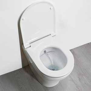 Combo de inodoro y bidé manual Chau Toalet con asiento de plástico para hotel, cisterna de cerámica opaca de color amarillo. - Product Image 1