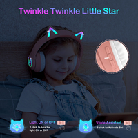 ESON Oreilles de chat Casque sans fil pour enfant RGB LED Light up Oreilles de chat Pliable Réglable Sur l'oreille Casque pour enfant