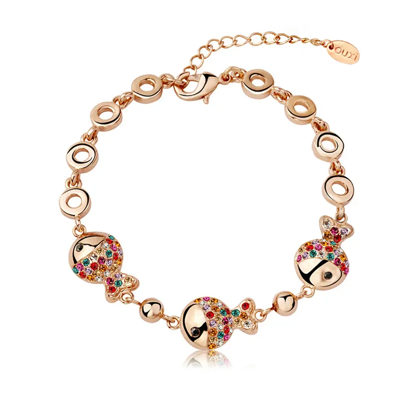 OUXI-pulsera chapada en oro y cristal austriaco para mujer, pez de burbujas colorido, joyería de regalo para mujer, pulsera de citas para fiesta 30162