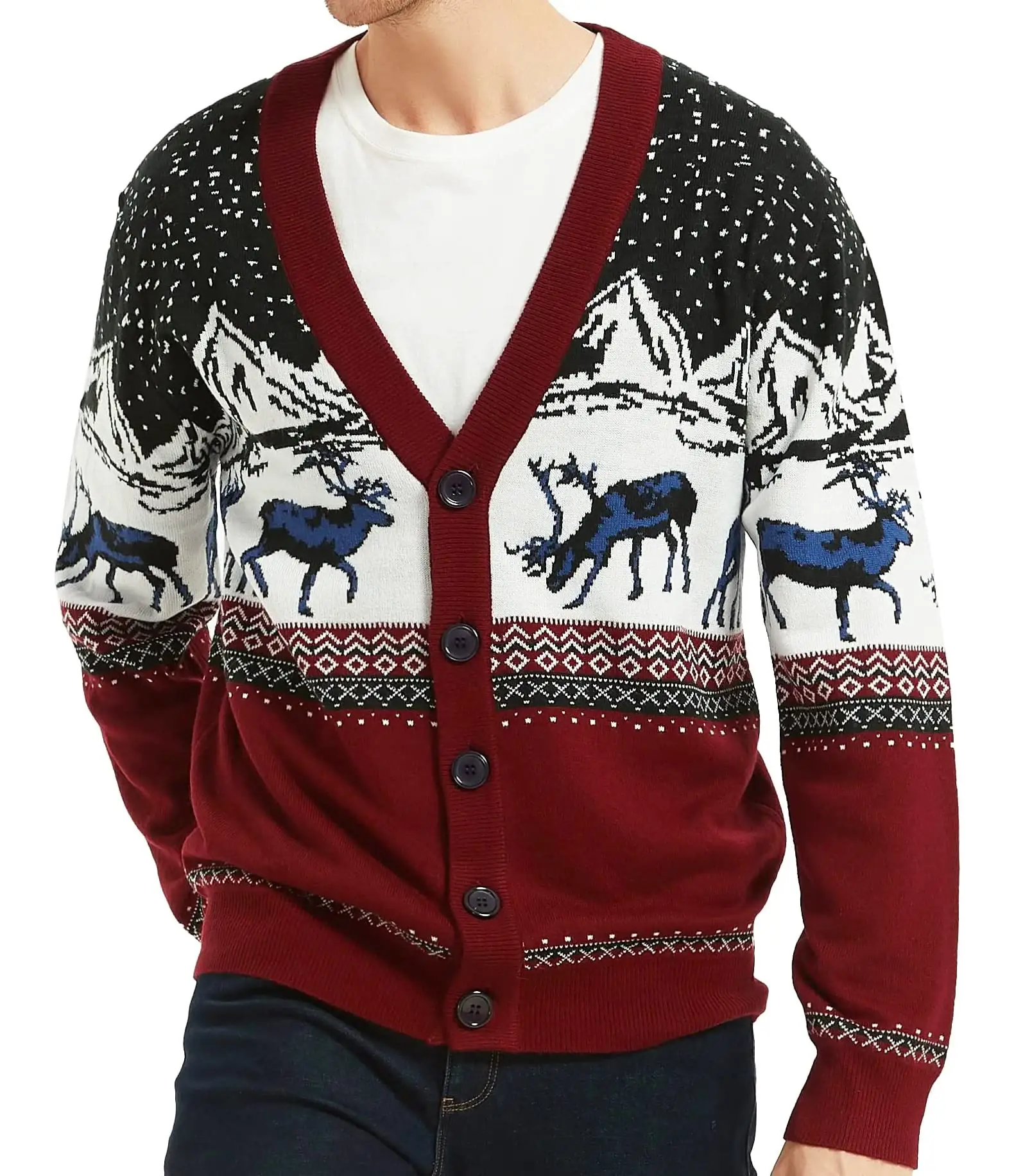Design Merry V-Neck Cardigan Knitted Unisex Vintage Ugly Knitwear para adultos Suéter de Navidad