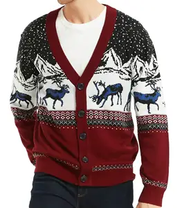 Design Merry V-Neck Cardigan Knitted Unisex Vintage Ugly Knitwear For Adults Christmas Sweater
