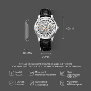 Reloj de pulsera automático premium para hombre con esfera hueca, resistente al agua y correa de cuero genuino - Product Image 4