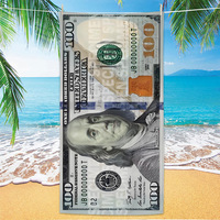 Serviettes de plage style dollar américain très vendues, en velours double face imprimé, personnalisables, pour sports de plein air transfrontaliers avec photos
