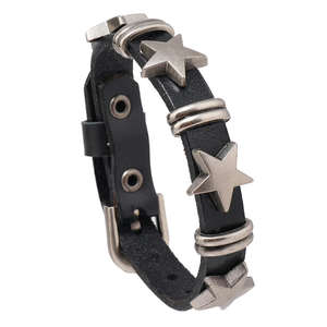 Punk Rock pulsera personalizada al por mayor Hiphop Metal estrella cuero brazalete hombres moda alternativa luz joyería de lujo - Product Image 2