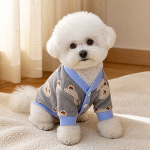 Cárdigan <span class=keywords><strong>de</strong></span> punto para <span class=keywords><strong>perro</strong></span> con estampado <span class=keywords><strong>de</strong></span> oso, suéter elástico suave con broches frontales para perros pequeños, ropa <span class=keywords><strong>de</strong></span> invierno para mascotas OEM ODM - Product Image 3