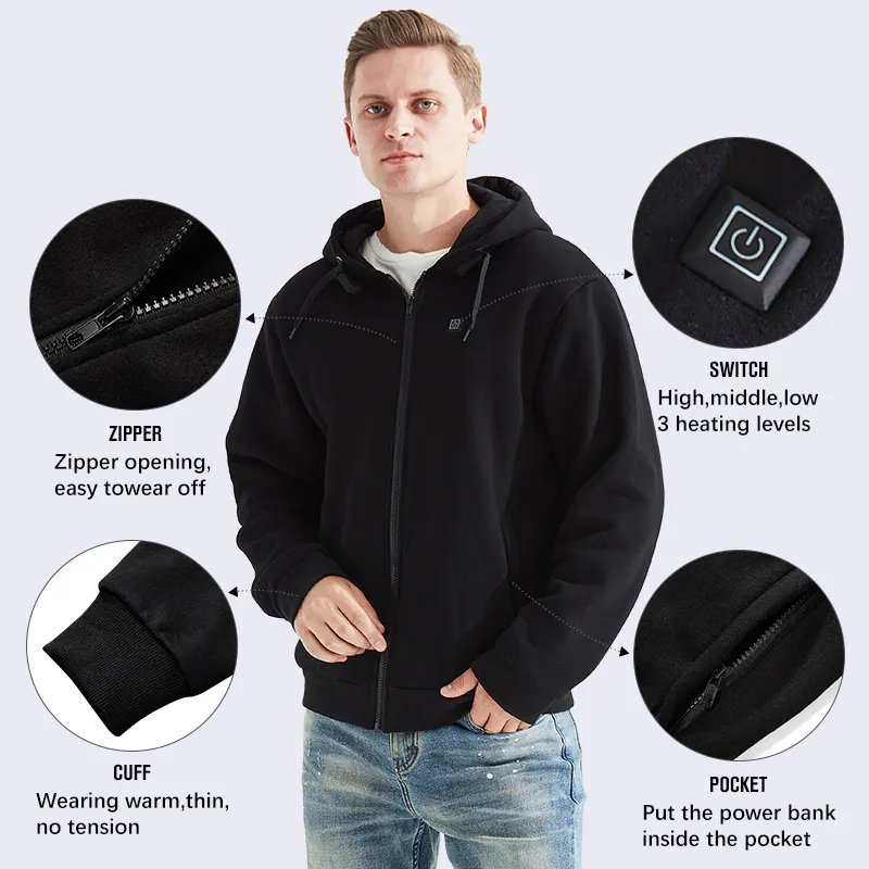 OEM Thiết Kế Unisex Áo Phụ Nữ Và Nam Giới Thể Thao USB Sưởi Ấm Hoodie Cho Mùa Đông