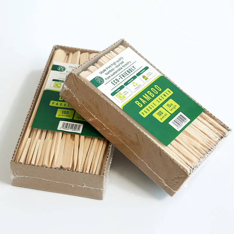 Eco Friendly Natural Bamboo BBQ Skewer Food Picks Paddle Kebab Bamboo Skewers With Box