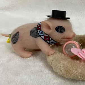 Cute pure silicone lifelike mini reborn pig with fashion fat pacifier clothes