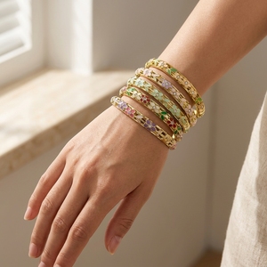 Bracciale HZ100 all'ingrosso in stile cloisonné cinese vintage, bracciale aperto smaltato, stile tradizionale da corte, placcato oro, per donna - Product Image 5