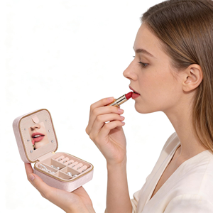 Lightweight Luxury Velvet Jewelry Storage <b>Box</b>, <b>Mirror</b>, Portable Travel Zipper <b>Box</b>, Circular Ring, Necklace, Earring <b>Box</b> - Product Image 5