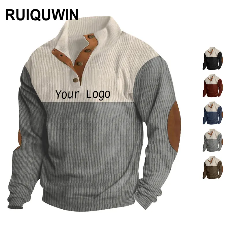 RUIQUWIN Spring Autumn New Men's Outdoor Hoodie Corduroy Casual Stand Collar Long Sleeve Workout Activewear Sweatshirt
