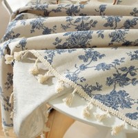 Vente en gros nappe ronde vintage en coton lin imprimé de fleurs florales couverture de table pour cuisine mariage fête maison