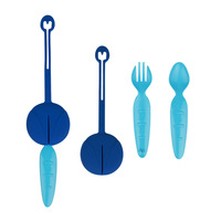 Ensemble de couverts pour enfants mignons, 2 pièces, cuillères et fourchettes en plastique de qualité alimentaire avec motif de dessin animé, réutilisables et avec étui de rangement pour les repas