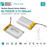 Baterai Lithium Polymer 3.7V 550mAh 752035 Baterai LiPo Isi Ulang untuk Perangkat Kecantikan Portabel, Penyemprot Wajah, Alat Pijat