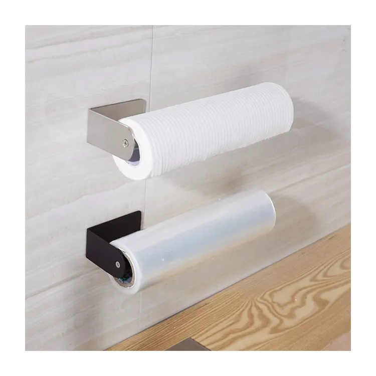 Adhesive Black roll paper towel holders Kitchen Under Cabinet wall mounted 304 Stainless Steel toilet paper holder