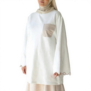 Willson Breathable <b>Long</b> Oversized Cotton <b>Shirt</b> with Solid Pocket Unique Design Muslim <b>Women</b> Modest Islamic Clothing - Product Image 3