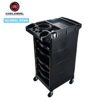Carrito de Peluquería Negro con Ranuras para Vasos Superiores, Cajones Extraíbles Múltiples, Carrito Móvil para Herramientas de Barbería