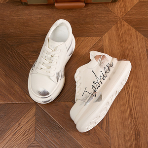 Zapatillas Blancas de Mujer 2026 Primavera Otoño de Cuero Genuino con Suela Gruesa y Aumento de Altura, Zapatillas con Cordones de Doble Uso para Estudiantes - Product Image 4
