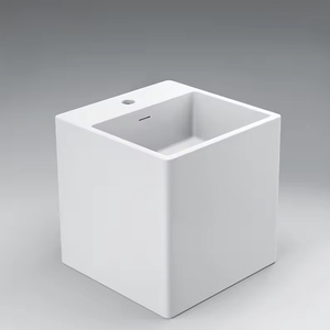 Lavabo semi-pied encastrable en surface solide, design traditionnel, capacité 9L, écologique, facile à nettoyer, pour villa - Product Image 1