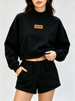 Sweat-shirt épais 350G pour femme, coupe ample, col rond, manches longues, personnalisable avec logo, ensemble survêtement polaire avec short