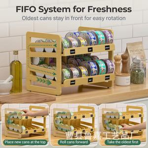 Adjustable Wooden Pet Food Storage <b>Rack</b> Multi Layer Can Organizer <b>Kitchen</b> Desktop Bamboo Holder For Cat Dog Food - Product Image 4