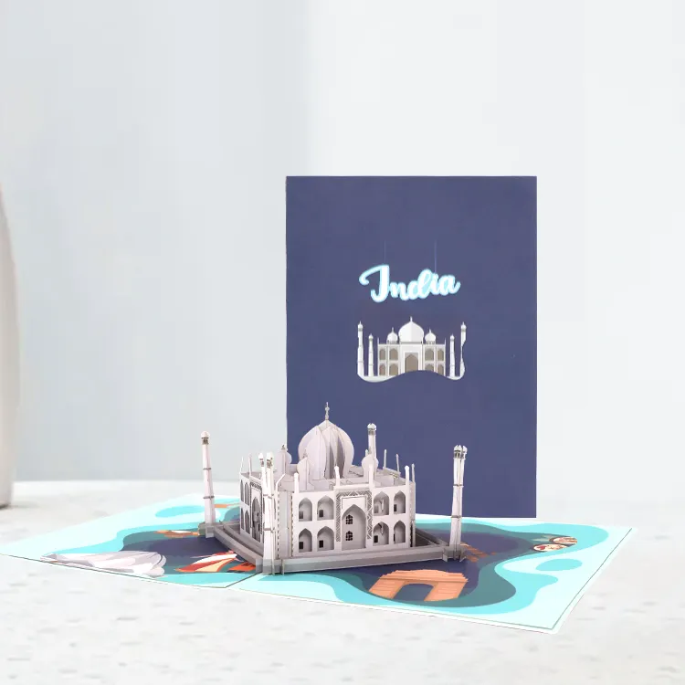 Desain kustom 3D Pop-up Taj Mahal India kartu ucapan Pop Up bangunan dengan amplop