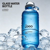 Bouteille d'eau personnalisée OEM ODM, impression personnalisée, verre givré bleu, bouteille d'eau ordinaire de 16 oz avec large ouverture pour hommes et femmes