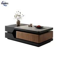 Table basse JINRUISHENGDA de style italien minimaliste moderne, en dalle de pierre sur mesure avec cadre en bois, luxe léger, avec rangement relevable