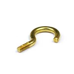 Dongguan Custom Made High Quality Copper Plating Open Eye Metal J Cup Hook Screw Fine Thread Short Hook For Hanging