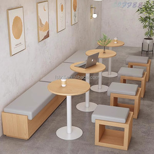 Conjunto de Asientos Modernos para Cafetería con Mesa de Madera Clara y Sofá Banqueta de Cuero PU para Cafetería o <span class=keywords><strong>Bistro</strong></span> - Product Image 4
