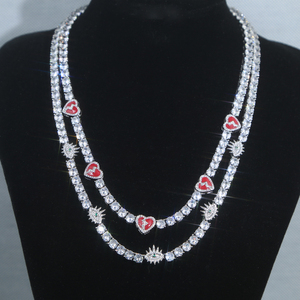 Collar con Clip de corazón esmaltado de arcoíris con corazón roto rojo para hombre y niño, cadena de tenis CZ Micro Pave, joyería de Hip Hop chapada en plata - Product Image 4