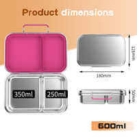 Auslaufsichere 304 Edelstahl Isolierte Niedliche Erhitzbare Kinder-Lebensmittelaufbewahrung Bento-Lunchbox mit 2 Fächern