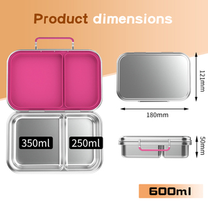 Boîte à lunch isotherme pour enfants, anti-fuite, en acier inoxydable 304, mignonne, chauffable, avec 2 compartiments - Product Image 2