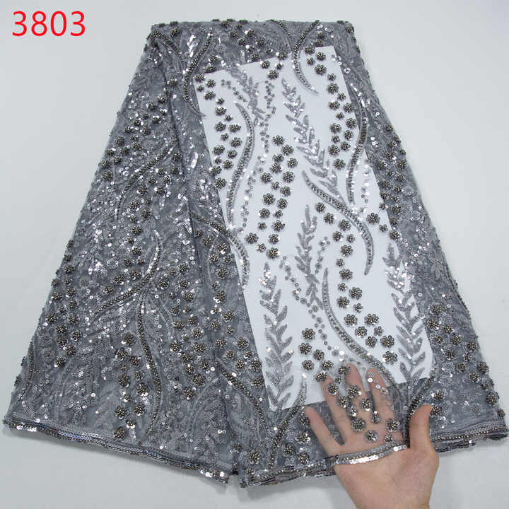3803 Luxury Mesh Sequins Beads Lace Fabric French Embroidery 2024 High Quality Beaded Lace Fabric for Women Wedding Bridal Dress